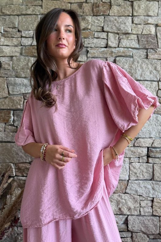 Randles Puff Sleeve Blouse Indian Pink